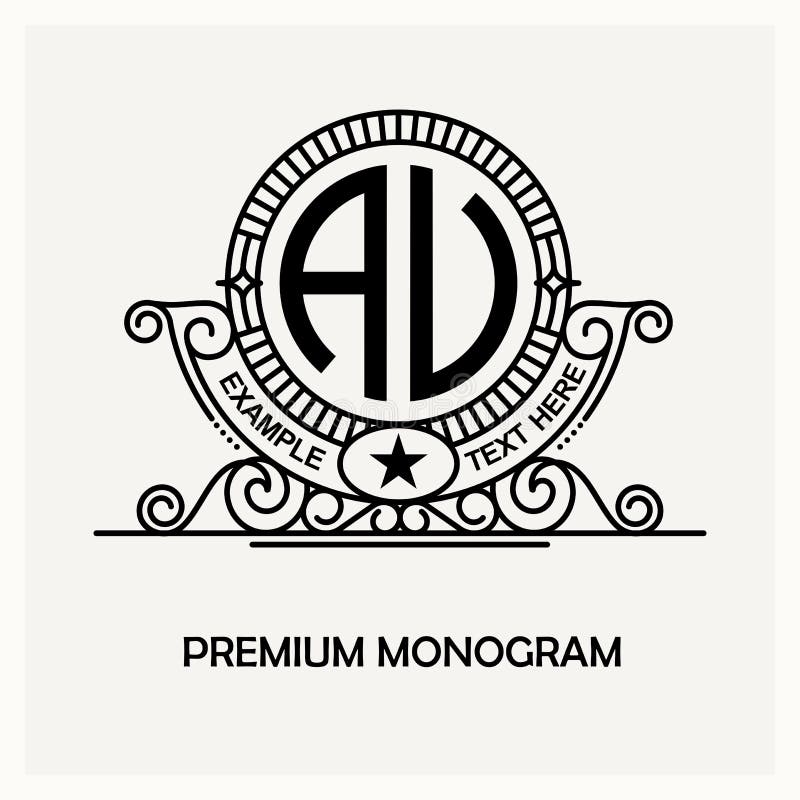 Emblema moderno, insignia, plantilla del monograma Línea elegante de lujo ejemplo del ornamento del marco del vector del diseño d stock de ilustración Emblema moderno, insignia, plantilla del monograma Línea elegante de lujo ejemplo del ornamento del marco del vector del diseño d stock de ilustración