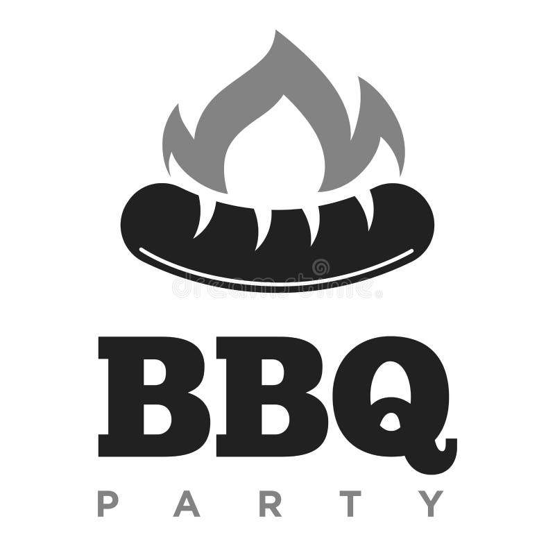 Emblema monocromatico promozionale del partito del BBQ con la salsiccia in fuoco royalty illustrazione gratis Emblema monocromatico promozionale del partito del BBQ con la salsiccia in fuoco royalty illustrazione gratis