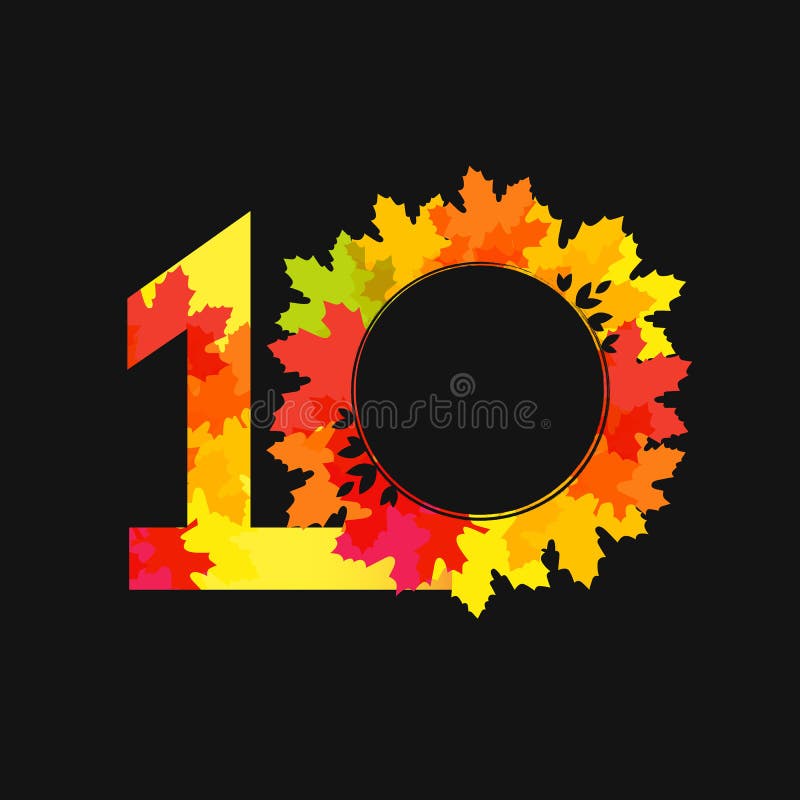 10 th years old logotype. Bright red leaves, coloured offer, congratulating celebrating decorating template. Isolated shape round trendy abstract digits, up to -10 % percent off creative graphic label. 10 th years old logotype. Bright red leaves, coloured offer, congratulating celebrating decorating template. Isolated shape round trendy abstract digits, up to -10 % percent off creative graphic label