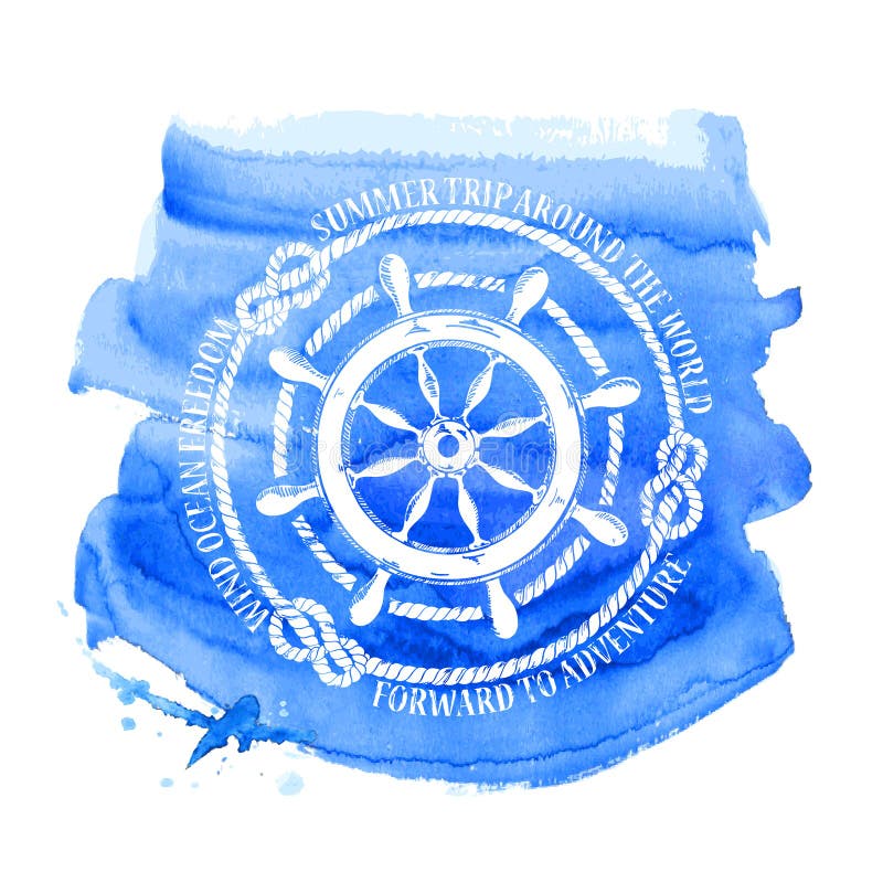 Emblema náutico com roda do mar ilustração do vetor Emblema náutico com roda do mar ilustração do vetor