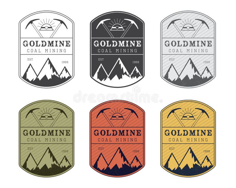 Emblema pentru minele de cărbune în stilul de recoltă. culori diferite. stock illustration