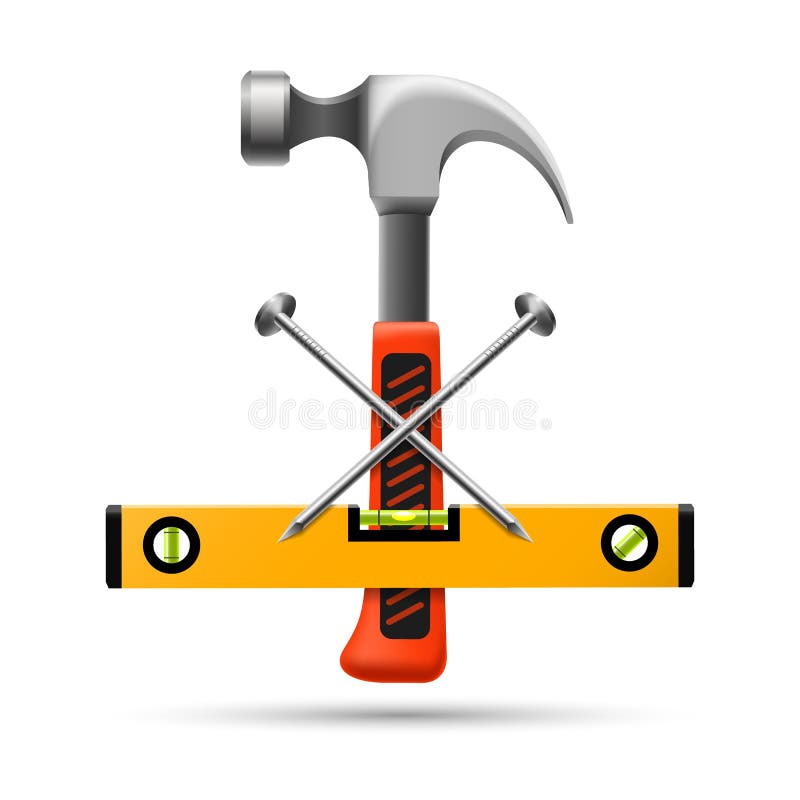 Emblema realistă a unghiilor cu ciocanul vector illustration