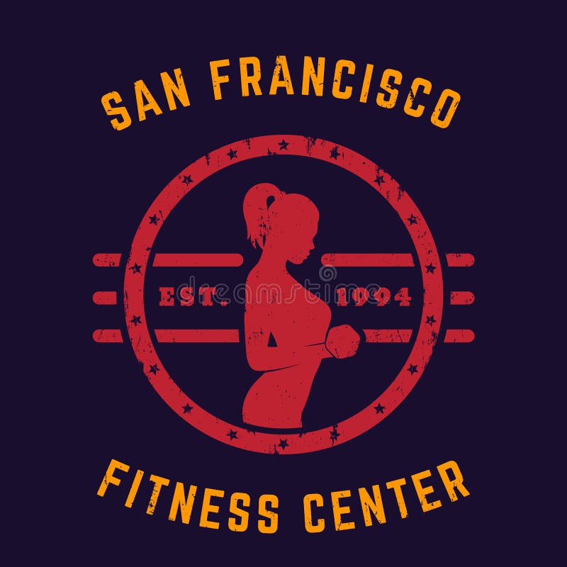 Emblema redondo del vintage, logotipo, impresión de la camiseta del gimnasio stock de ilustración Emblema redondo del vintage, logotipo, impresión de la camiseta del gimnasio stock de ilustración