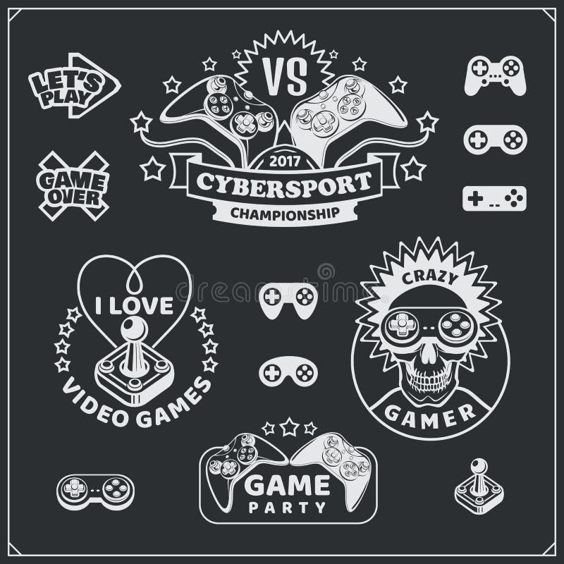 Emblemas del club del videojuego, etiquetas, iconos, insignias y elementos del diseño stock de ilustración Emblemas del club del videojuego, etiquetas, iconos, insignias y elementos del diseño stock de ilustración