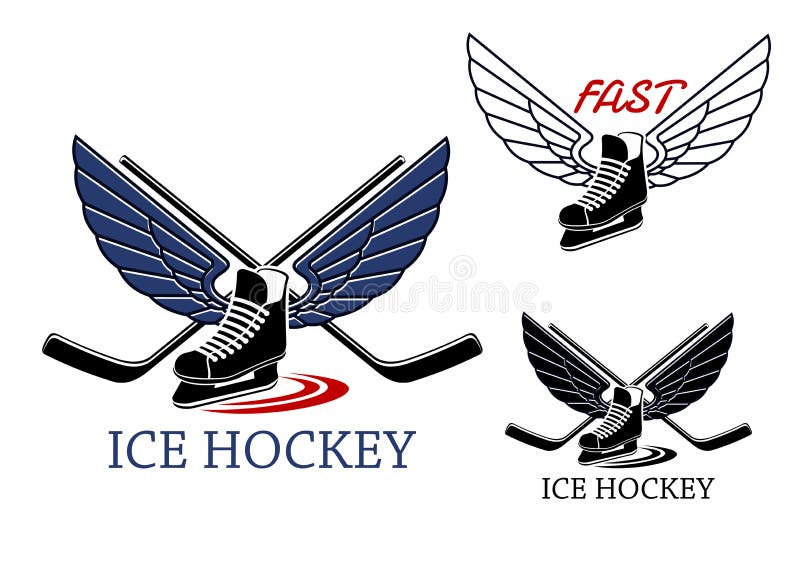 Emblemas do hóquei em gelo com patins voados ilustração royalty free
