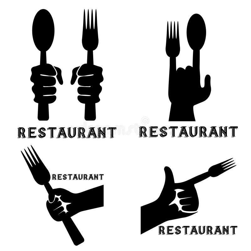 emblemas do vetor do vintage do restaurante com mãos ilustração stock emblemas do vetor do vintage do restaurante com mãos ilustração stock
