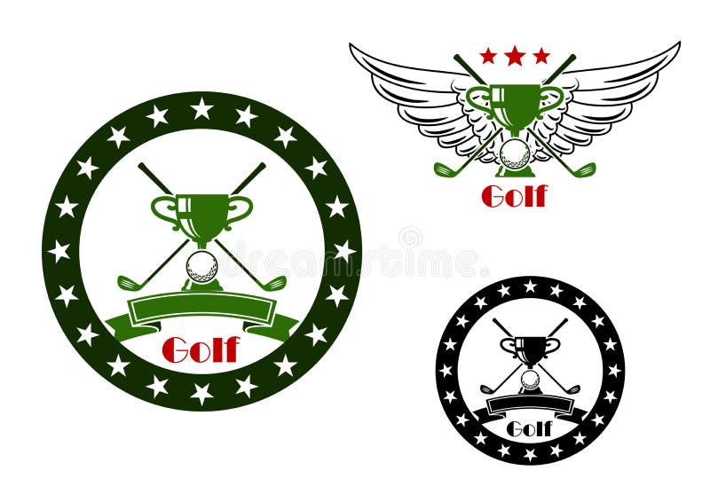 Emblemas e símbolos de torneios de golfe ilustração royalty free