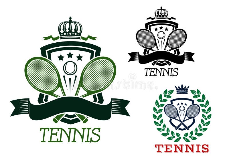 Emblemas heráldicos de ténis em escudos coroados ilustração stock