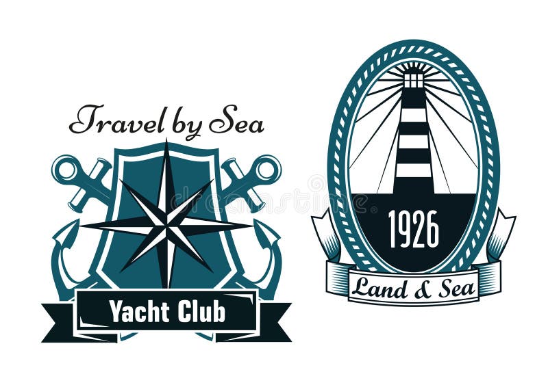 Emblemas marinhos com farol e compasso ilustração do vetor