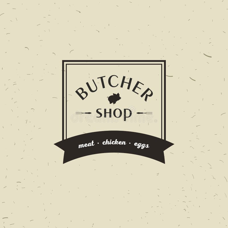 Emblemat Butchery mięsny sklep z Świniowatą sylwetką, tekst Butchery, Świeży mięso, produkty rolniczy Loga szablon dla mięsa royalty ilustracja Emblemat Butchery mięsny sklep z Świniowatą sylwetką, tekst Butchery, Świeży mięso, produkty rolniczy Loga szablon dla mięsa royalty ilustracja