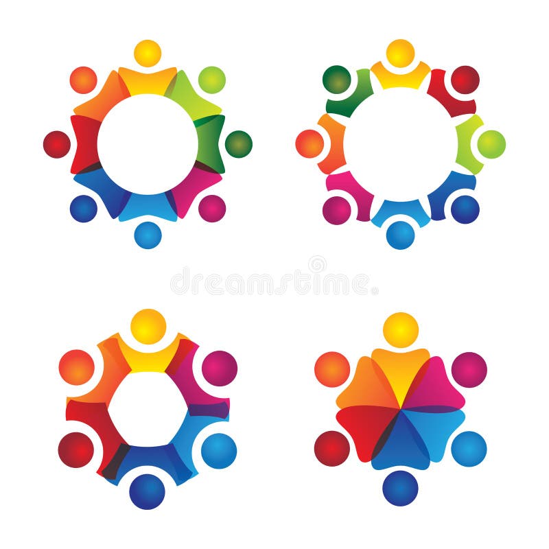Embleme cu logo-uri vectoriale ale persoanelor împreună semn de unitate în comunitatea de conducere a parteneriatului vector illustration