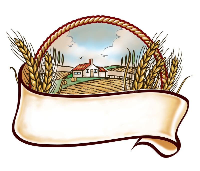 Farm emblem with wheat and bank ribbon. Farm emblem with wheat and bank ribbon