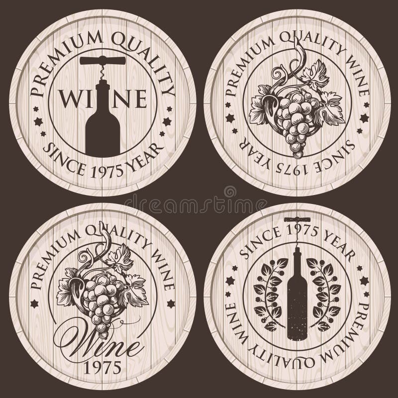 Embleme pentru viticultură cu struguri și sticle vector illustration