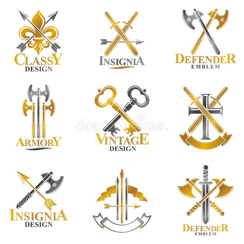 Emblemi d'annata dell'arma messi Emb decorativo della stemma araldica illustrazione vettoriale Emblemi d'annata dell'arma messi Emb decorativo della stemma araldica illustrazione vettoriale