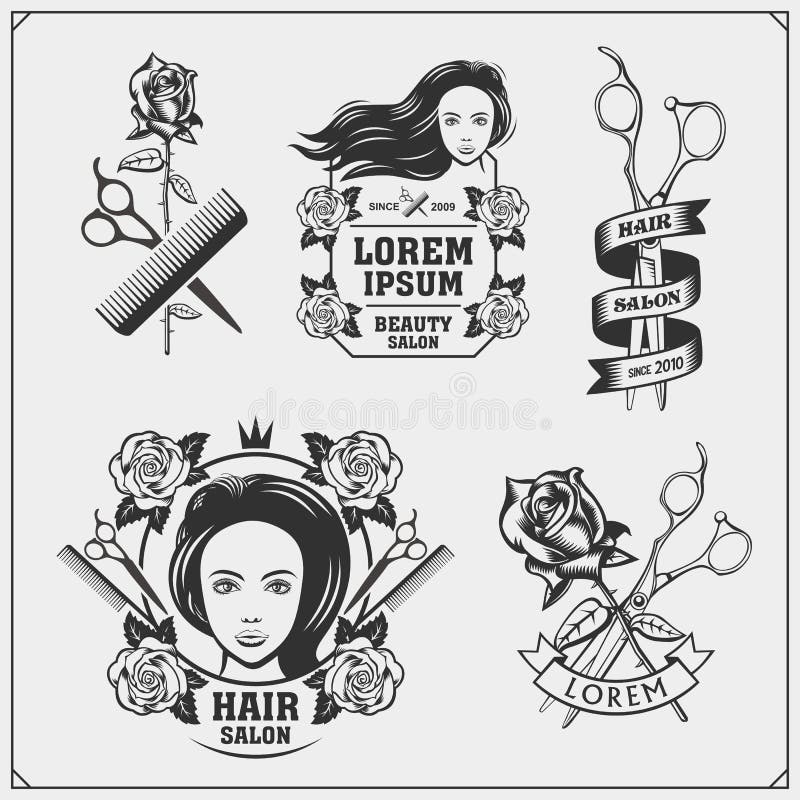 Emblemi del salone di bellezza con il fronte femminile Progetti per il salone del cosmetico, di lavoro di parrucchiere e di belle royalty illustrazione gratis Emblemi del salone di bellezza con il fronte femminile Progetti per il salone del cosmetico, di lavoro di parrucchiere e di belle royalty illustrazione gratis
