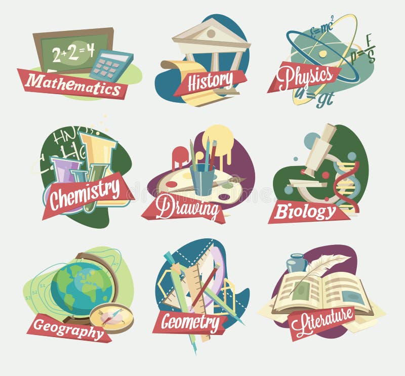 Emblemi delle materie d'insegnamento royalty illustrazione gratis Emblemi delle materie d'insegnamento royalty illustrazione gratis