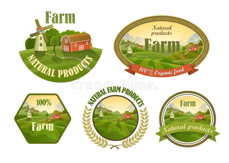 Emblemi freschi dell'azienda agricola messi illustrazione di stock Emblemi freschi dell'azienda agricola messi illustrazione di stock