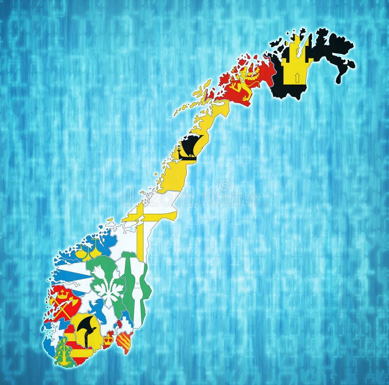 Regions on Administration Map of Norway Stock Illustration