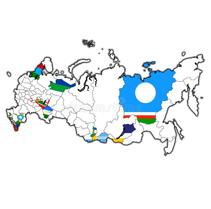 Republics on Administration Map of Russia Stock Illustration