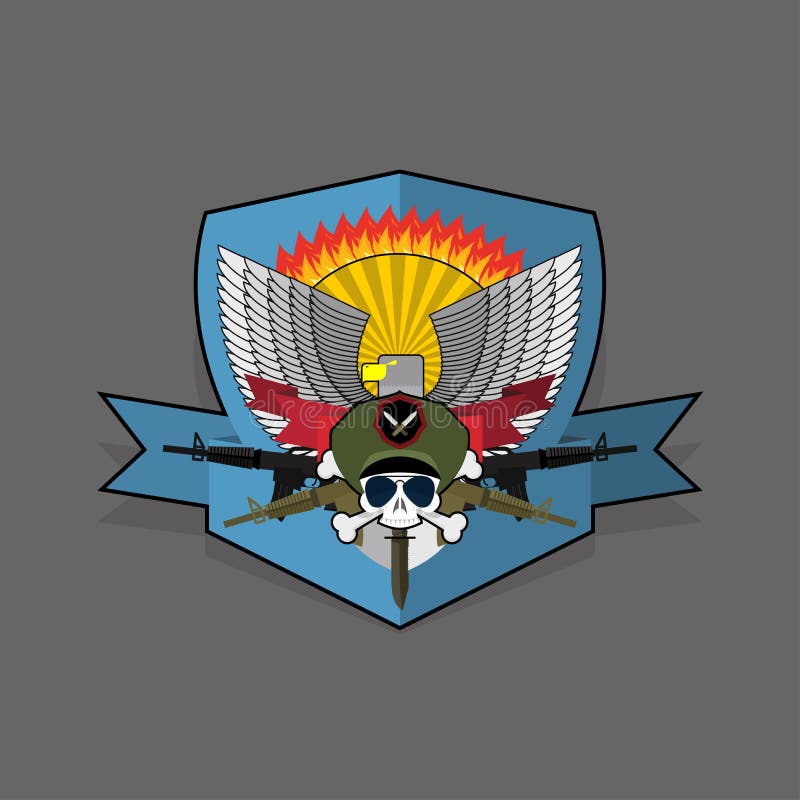 Emblème de forces spéciales Broderie militaire de logo WI de casque de crâne illustration libre de droits Emblème de forces spéciales Broderie militaire de logo WI de casque de crâne illustration libre de droits