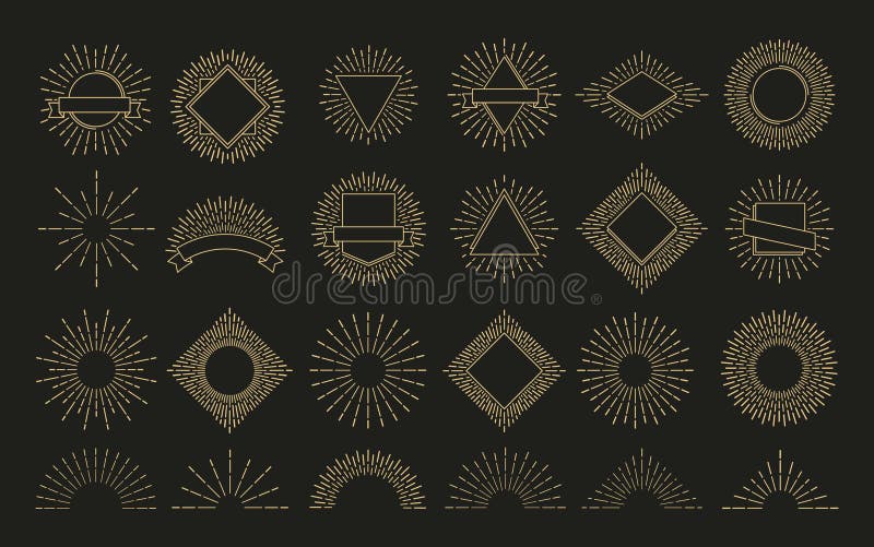 Emblème de radial d'éclat de rayon de soleil d'or rétro formes d'étincelle de lever de soleil Le soleil, éclat rayonne des labels illustration stock Emblème de radial d'éclat de rayon de soleil d'or rétro formes d'étincelle de lever de soleil Le soleil, éclat rayonne des labels illustration stock