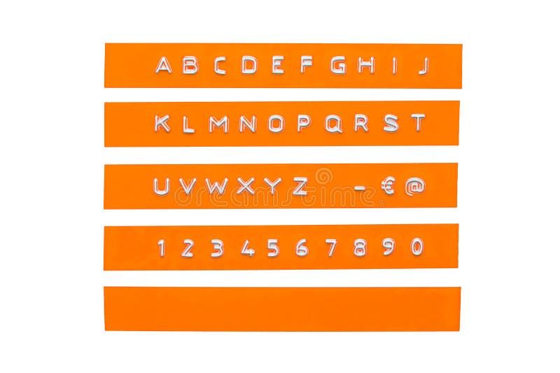 Embossed alphabet on orange plastic tape royalty free illustration