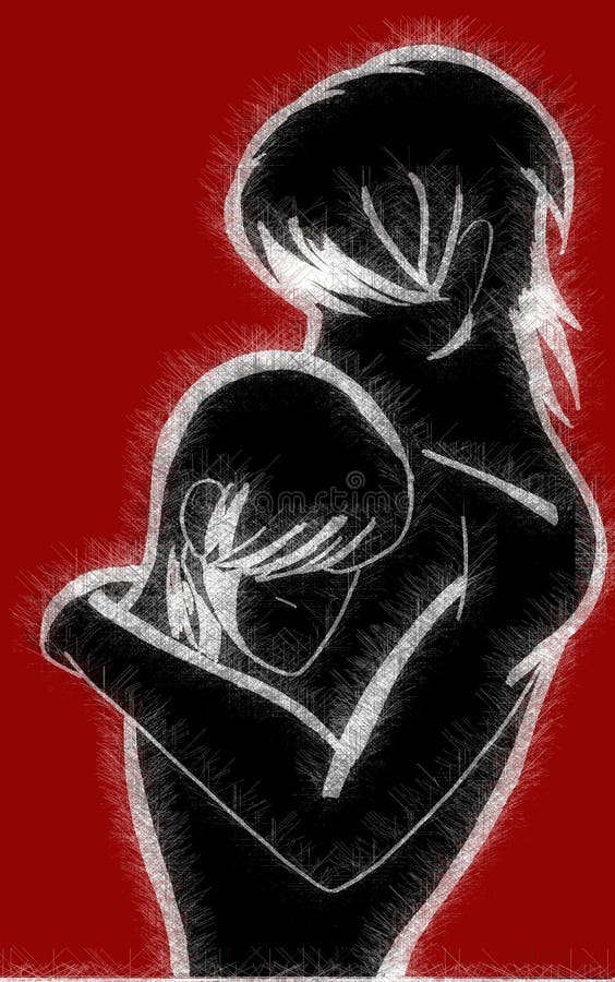 Young loving couple embracing each other, red and black.