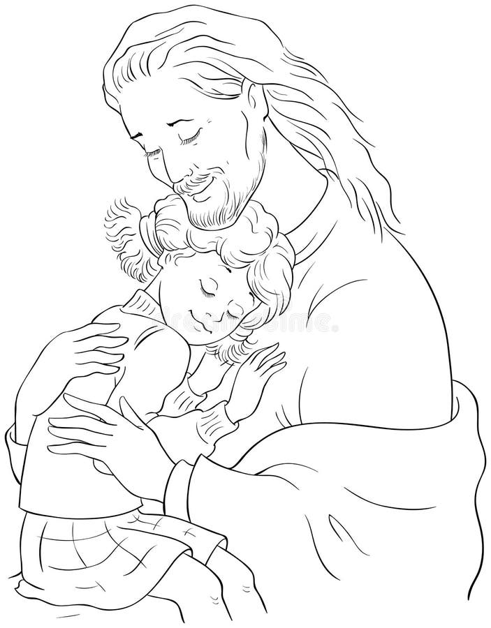 The Embrace Of God. Jesus Hugging Girl Stock Vector - Illustration of