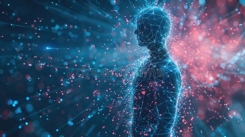 Embracing Digital Transformation: Human Figure Emerging from Matrix of Digital Codes Symbolizing Innovation and Progress royalty free stock photos