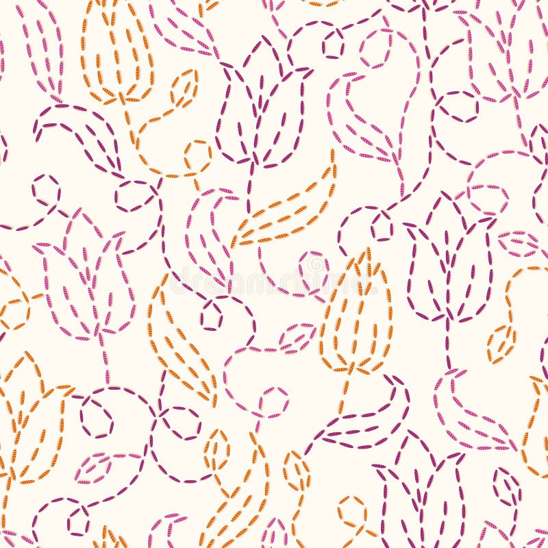 Embroidered Flowers Seamless Pattern Background Stock Vector