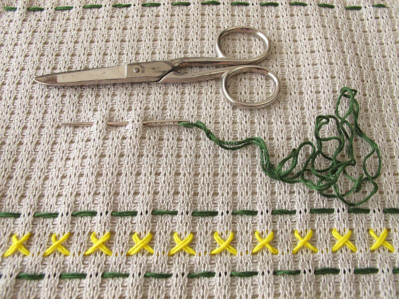 Embroidery Stitches on Canvas Stock Photo Image of yarn, needlework