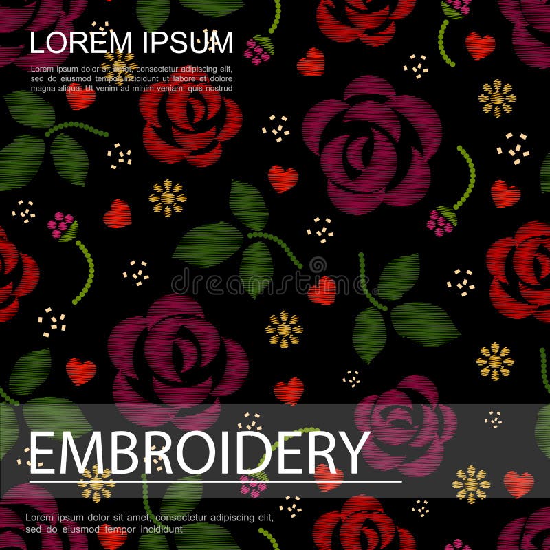 Embroidery Floral Colorful Seamless Pattern