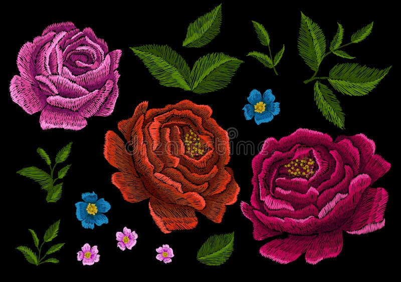 Embroidery peonies. Ethnic ornament for your design. royalty free illustration Embroidery peonies. Ethnic ornament for your design. royalty free illustration