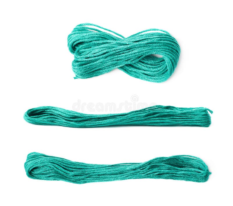Embroidery thread yarn isolated over the white background, set of three different foreshortenings
