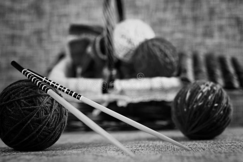 Embroidery Wool Balls and Knitting Needles Stock Photo Image of