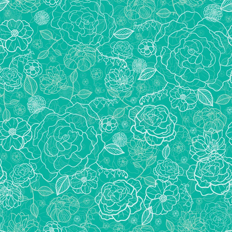 Emerald green floral lineart seamless pattern