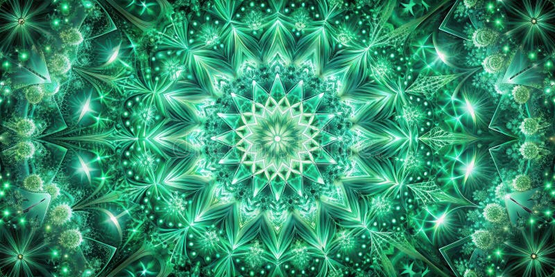 Emerald green fractal mandala an intricate design of sparkling luminescence and geometric symmetry. Generative AI stock illustration