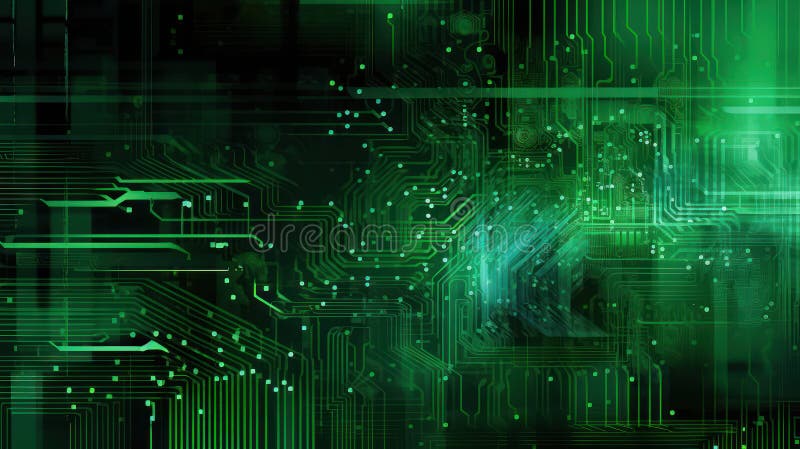 Emerald techscape : en djup teknisk odyssey stock illustrationer