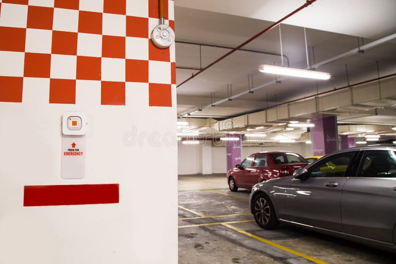 Emergency Alarm Panic Button at Car Park Complex for Security Stock Image Image of request
