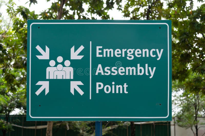 Emergency Assembly Point Sign in the Park Stock Image Image of escape