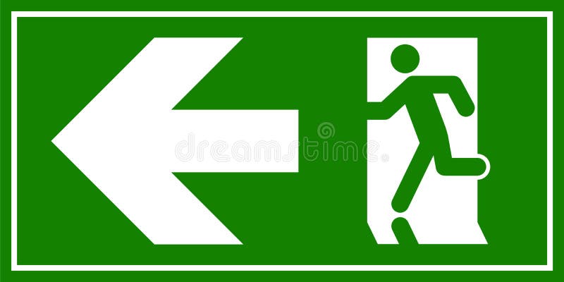 Emergency exit sign. Man running out fire exit stock illustration