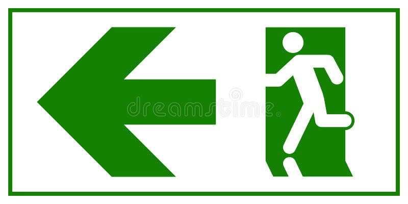 Emergency exit sign. Man running out fire exit.