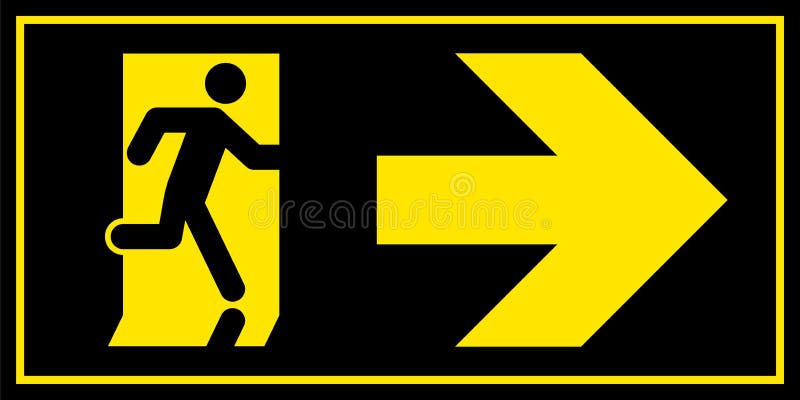 Emergency exit sign. Man running out fire exit vector illustration