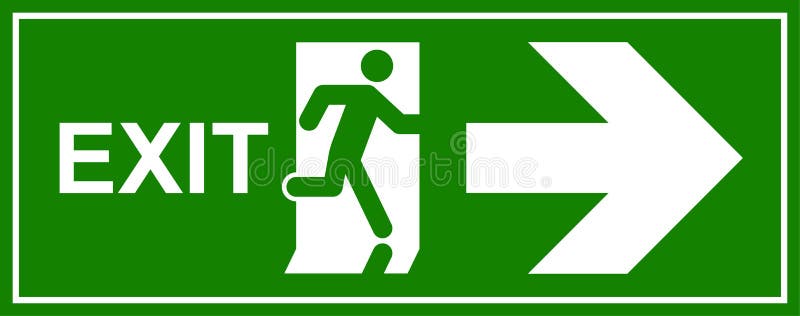 Emergency exit sign. Man running out fire exit royalty free illustration