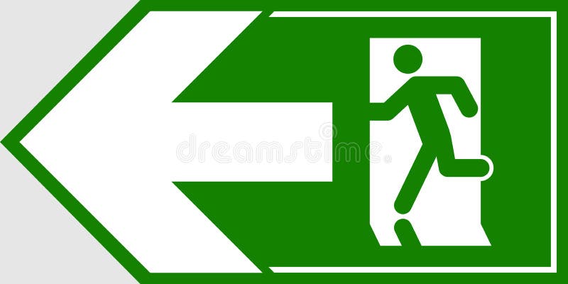 Emergency exit sign. Man running out fire exit stock illustration