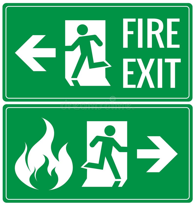 Semne de ușă de ieșire pentru incendiu de urgență royalty free illustration