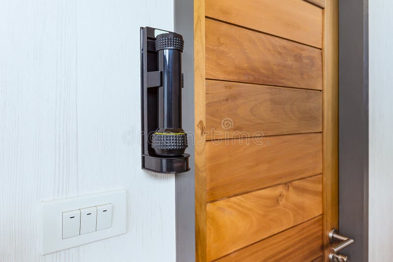 Emergency Flashlight at Door for Urgent Case Stock Image Image of