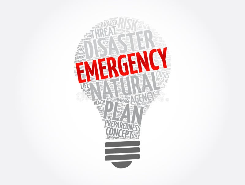 Emergency light bulb word cloud collage, healthcare concept background