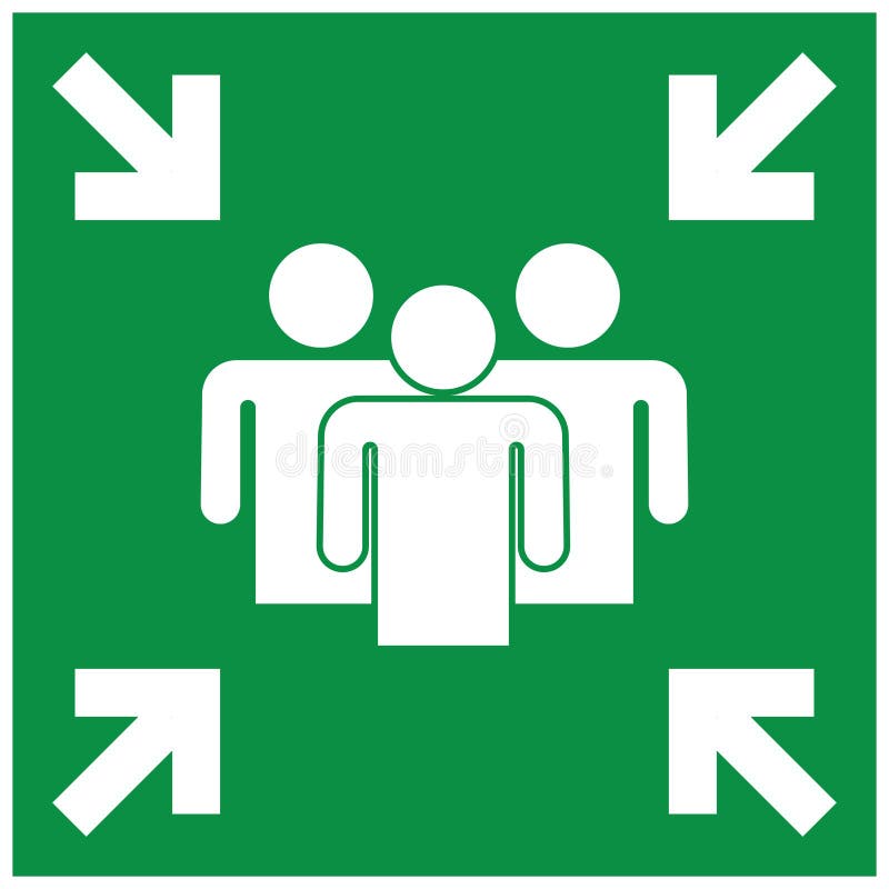 Emergency meeting point green sign, vector illustration