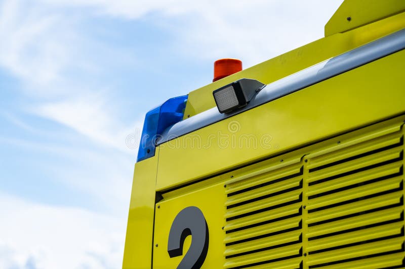 Emergency rescue vehicle with flashing warning lights.. royalty free stock photos